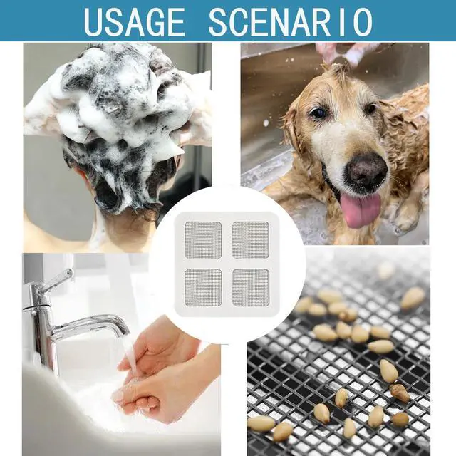 Alt view image 3 of 7 - Disposable Shower Drain Hair Catcher mesh Stickers;Disposable Hair Catcher;Floor Drain Sticker; Shower Drain Mesh Sticker, Bathroom, Laundry, Bathtub, Kitchen, Sink, for Human & Pet 60 Pack