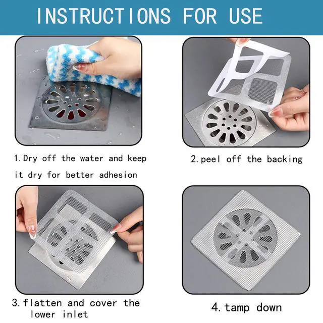 Alt view image 4 of 7 - Disposable Shower Drain Hair Catcher mesh Stickers;Disposable Hair Catcher;Floor Drain Sticker; Shower Drain Mesh Sticker, Bathroom, Laundry, Bathtub, Kitchen, Sink, for Human & Pet 60 Pack