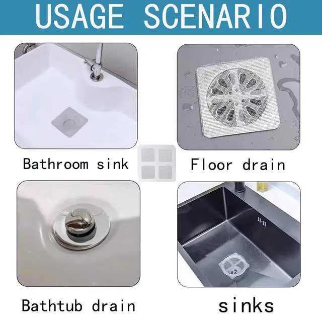 Alt view image 7 of 7 - Disposable Shower Drain Hair Catcher mesh Stickers;Disposable Hair Catcher;Floor Drain Sticker; Shower Drain Mesh Sticker, Bathroom, Laundry, Bathtub, Kitchen, Sink, for Human & Pet 60 Pack
