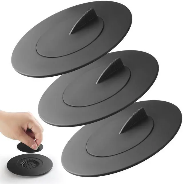 Main image of Bathtub Stopper,3pcs 2-in-1 Bathtub Drain Hair Catcher,Silicone Kitchen Bathroom Shower Water Strainer Protectors,Universal Flat Suction Shower Drain Cover,Washbasin Drain Stopper (Black)