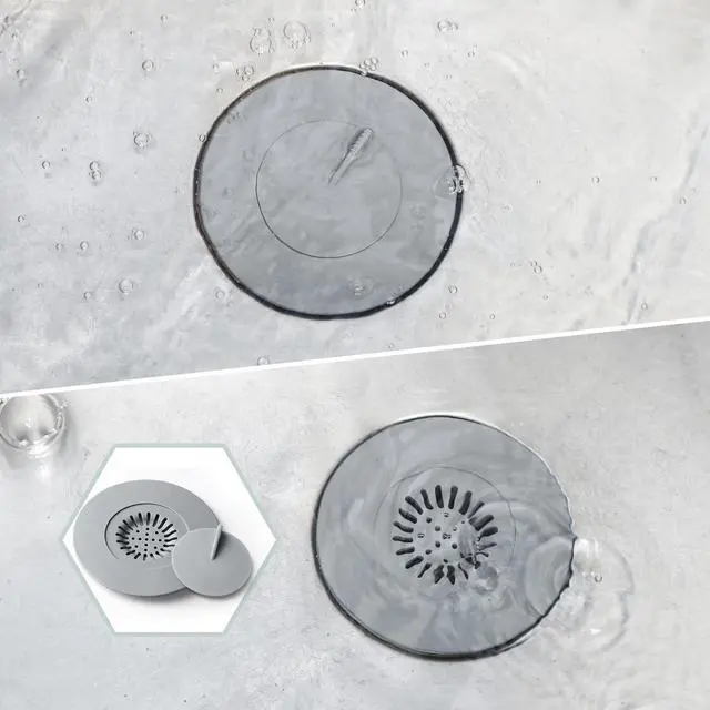 Alt view image 5 of 7 - Bathtub Stopper,3pcs 2-in-1 Bathtub Drain Hair Catcher,Silicone Kitchen Bathroom Shower Water Strainer Protectors,Universal Flat Suction Shower Drain Cover,Washbasin Drain Stopper (Black)