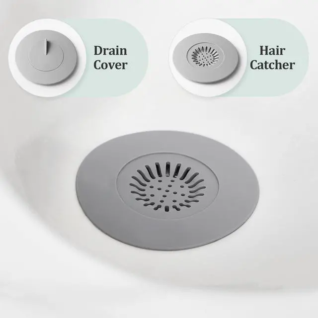 Alt view image 4 of 7 - Bathtub Stopper,3pcs 2-in-1 Bathtub Drain Hair Catcher,Silicone Kitchen Bathroom Shower Water Strainer Protectors,Universal Flat Suction Shower Drain Cover,Washbasin Drain Stopper (Black)