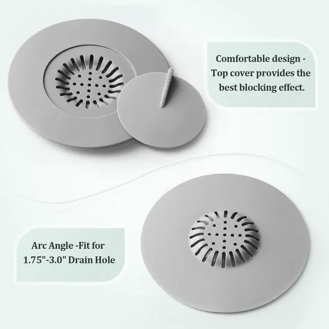 Alt view image 3 of 7 - Bathtub Stopper,3pcs 2-in-1 Bathtub Drain Hair Catcher,Silicone Kitchen Bathroom Shower Water Strainer Protectors,Universal Flat Suction Shower Drain Cover,Washbasin Drain Stopper (Black)