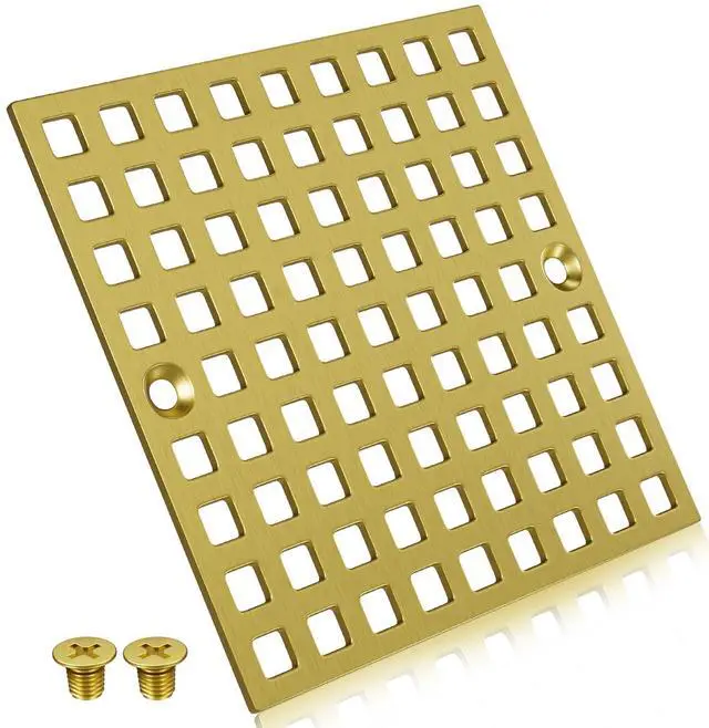 Main image of 3-7/8" Brushed Gold Shower Drain Cover - Square Floor Drain Cover Replacement - Hair Catcher/Drain Strainer for Bathrooms, Showers, and Sinks - SUS304 Stainless Steel
