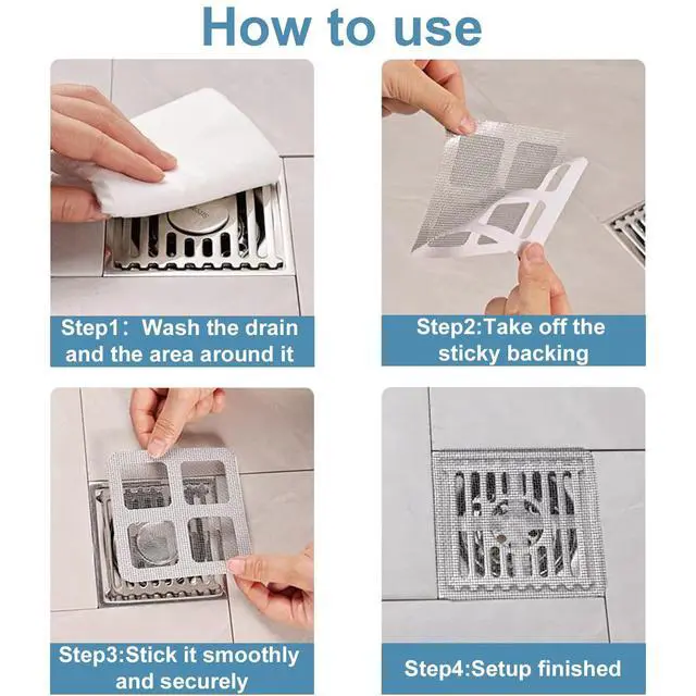 Alt view image 3 of 6 - 50Pcs Disposable Shower Drain Hair Stickers, Waterproof Disposable Hair Drain Catcher, 4"x4" Sink Drain Strainer Screen Catcher for Bathroom Bathtub Laundry Kitchen