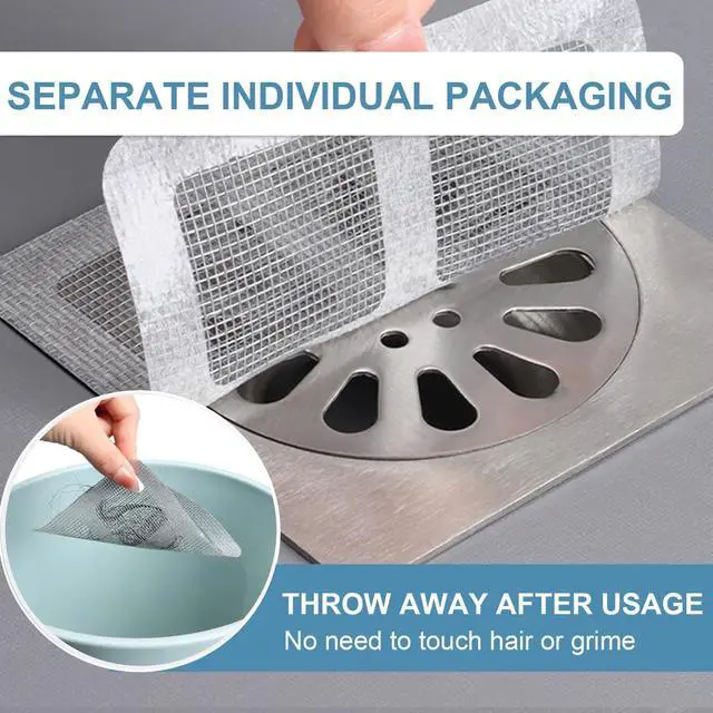 Alt view image 2 of 6 - 50Pcs Disposable Shower Drain Hair Stickers, Waterproof Disposable Hair Drain Catcher, 4"x4" Sink Drain Strainer Screen Catcher for Bathroom Bathtub Laundry Kitchen