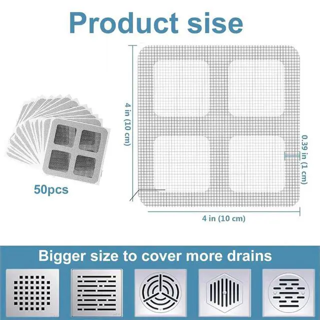 Alt view image 6 of 6 - 50Pcs Disposable Shower Drain Hair Stickers, Waterproof Disposable Hair Drain Catcher, 4"x4" Sink Drain Strainer Screen Catcher for Bathroom Bathtub Laundry Kitchen