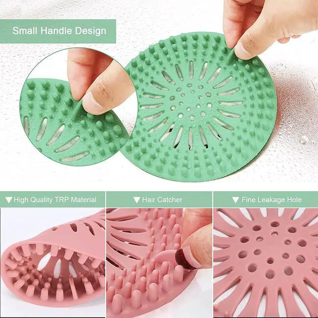 Alt view image 3 of 5 - Shower Drain Hair Catcher, Bathroom Sink Drain Strainers, Durable Silicone Hair Stopper, Drain Cover Strainer to Catch Hair Easy to Install and Clean Suit for Bathtub Kitchen Sink Shower Floor (4Pcs)