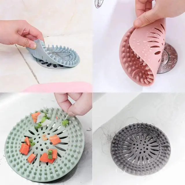 Alt view image 4 of 5 - Shower Drain Hair Catcher, Bathroom Sink Drain Strainers, Durable Silicone Hair Stopper, Drain Cover Strainer to Catch Hair Easy to Install and Clean Suit for Bathtub Kitchen Sink Shower Floor (4Pcs)