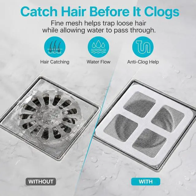 Alt view image 2 of 7 - 30 PCS Shower Drain Hair Catcher Stickers, Disposable Mesh for Flat Drains