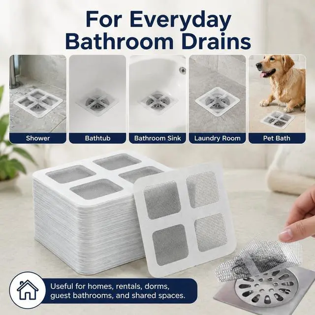 Alt view image 6 of 7 - 30 PCS Shower Drain Hair Catcher Stickers, Disposable Mesh for Flat Drains