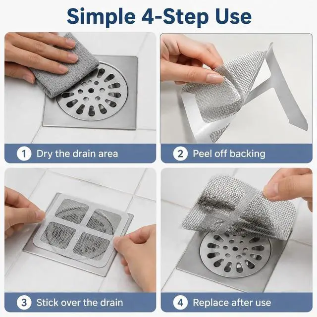 Alt view image 5 of 7 - 30 PCS Shower Drain Hair Catcher Stickers, Disposable Mesh for Flat Drains