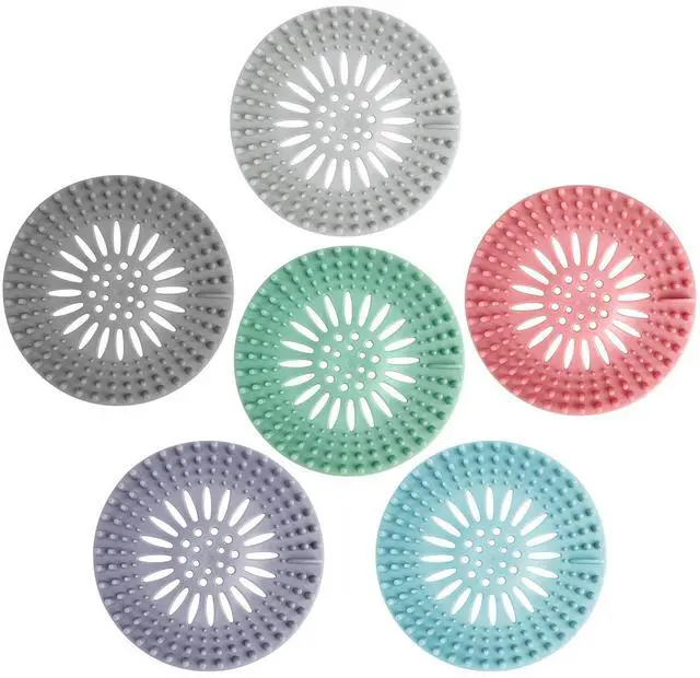 Main image of Bathroom Sink Drain Strainers, Hair Catcher Shower Drain Covers Protector - Flexible TPR Material, Multi-Color for Tub Shower Sink, 6 Pack