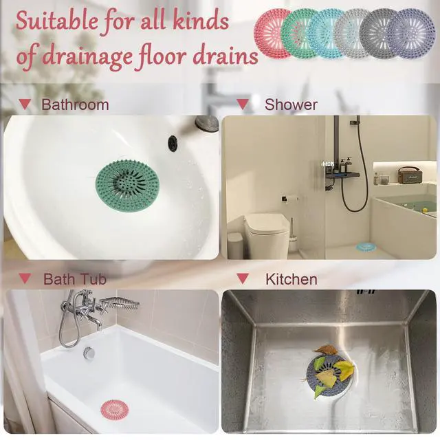 Alt view image 5 of 7 - Bathroom Sink Drain Strainers, Hair Catcher Shower Drain Covers Protector - Flexible TPR Material, Multi-Color for Tub Shower Sink, 6 Pack