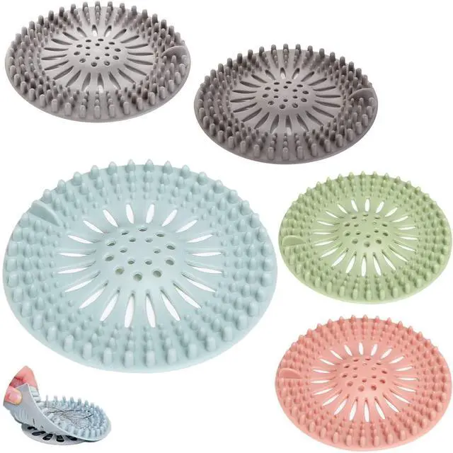 Main image of 5 Pack Hair Catcher Durable Silicone Hair Stopper Shower Drain Covers, Easy to Install and Clean for Bathroom Bathtub Kitchen