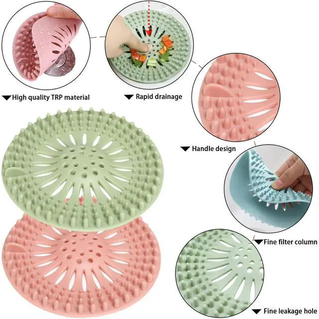 Alt view image 2 of 6 - 5 Pack Hair Catcher Durable Silicone Hair Stopper Shower Drain Covers, Easy to Install and Clean for Bathroom Bathtub Kitchen