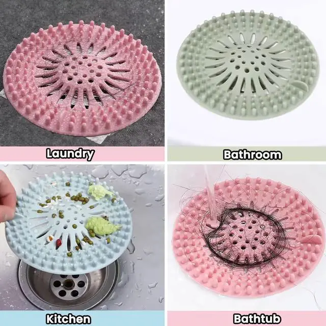 Alt view image 3 of 6 - 5 Pack Hair Catcher Durable Silicone Hair Stopper Shower Drain Covers, Easy to Install and Clean for Bathroom Bathtub Kitchen