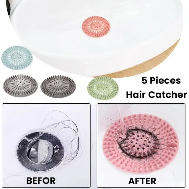 Alt view image 6 of 6 - 5 Pack Hair Catcher Durable Silicone Hair Stopper Shower Drain Covers, Easy to Install and Clean for Bathroom Bathtub Kitchen
