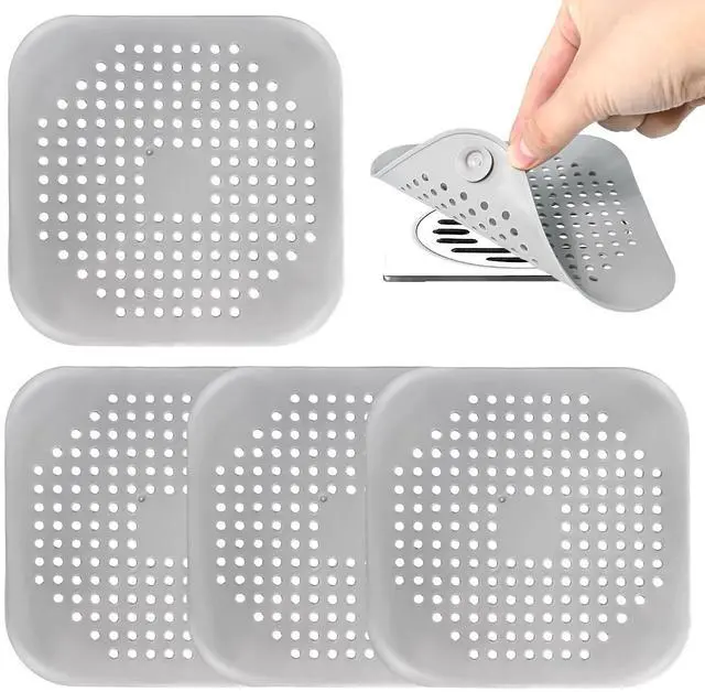 Main image of Bathtub Drain Hair Catcher 4 Pack, Silicone Stopper with Suction Cup