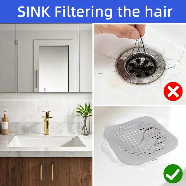 Alt view image 3 of 7 - Bathtub Drain Hair Catcher 4 Pack, Silicone Stopper with Suction Cup