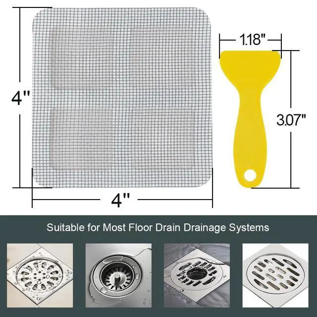 Alt view image 6 of 7 - 80PCS 4"x4" Disposable Hair Drain Stickers, Anti-Blocking Filter Screen Self-Adhesive Mesh Drain Covers for Bathroom, Bathtub, Sink, Kitchen, Laundry Room, Shower