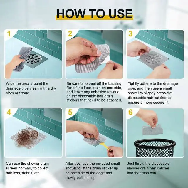 Alt view image 7 of 7 - 80PCS 4"x4" Disposable Hair Drain Stickers, Anti-Blocking Filter Screen Self-Adhesive Mesh Drain Covers for Bathroom, Bathtub, Sink, Kitchen, Laundry Room, Shower