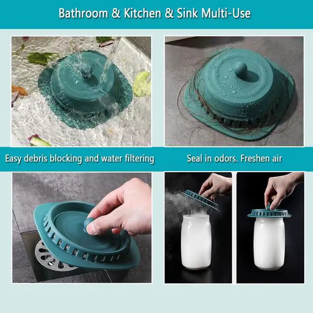Alt view image 5 of 6 - Silicone Sink Drain Strainers, 2 Pack Hair Catcher Shower Drain Cover Bathtub with Suction Cups for Kitchen Sink Bathroom Tub