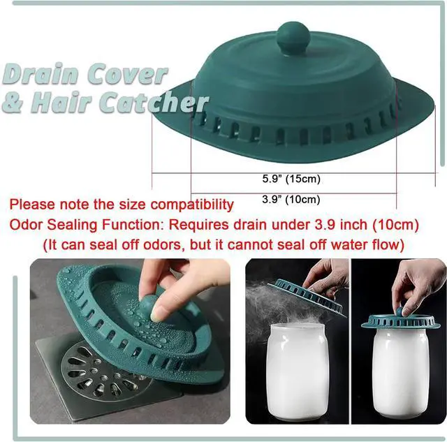 Alt view image 3 of 6 - Silicone Sink Drain Strainers, 2 Pack Hair Catcher Shower Drain Cover Bathtub with Suction Cups for Kitchen Sink Bathroom Tub