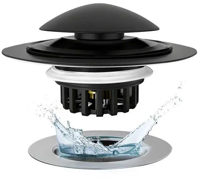 Main image of Bathtub Drain Stopper, Pop Up Tub Drain Hair Catcher, Bath Tub Drain Plug and Cover for 1.45 in -1.8 in Drain, Matte Black