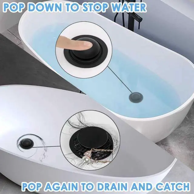 Alt view image 5 of 6 - Bathtub Drain Stopper, Pop Up Tub Drain Hair Catcher, Bath Tub Drain Plug and Cover for 1.45 in -1.8 in Drain, Matte Black