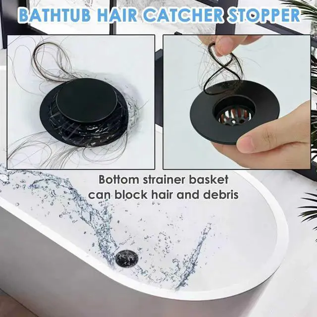 Alt view image 4 of 6 - Bathtub Drain Stopper, Pop Up Tub Drain Hair Catcher, Bath Tub Drain Plug and Cover for 1.45 in -1.8 in Drain, Matte Black
