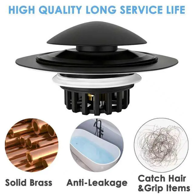 Alt view image 6 of 6 - Bathtub Drain Stopper, Pop Up Tub Drain Hair Catcher, Bath Tub Drain Plug and Cover for 1.45 in -1.8 in Drain, Matte Black
