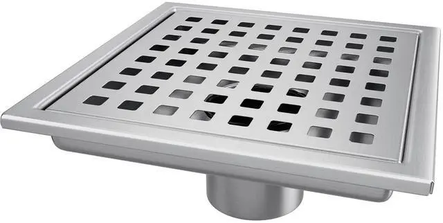 Main image of Square Shower Drain, Shower Drain 4 inch with Removable Grate Cover, Corrosion Resistant AISI 304 Stainless Steel Shower Floor Drain with Hair Catcher