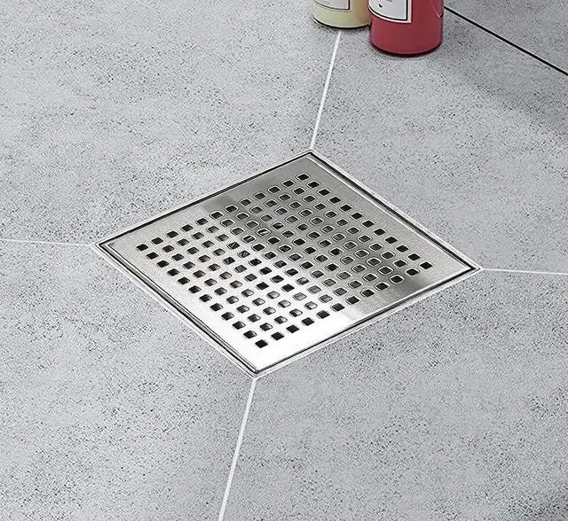 Alt view image 2 of 6 - Square Shower Drain, Shower Drain 4 inch with Removable Grate Cover, Corrosion Resistant AISI 304 Stainless Steel Shower Floor Drain with Hair Catcher