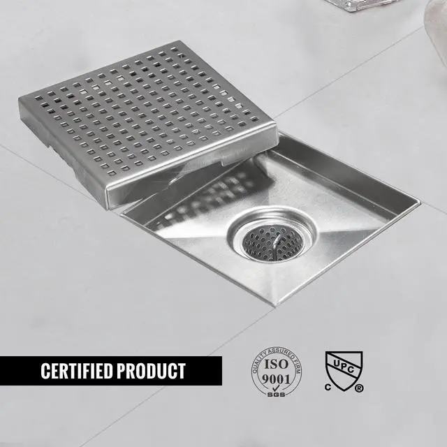 Alt view image 4 of 6 - Square Shower Drain, Shower Drain 4 inch with Removable Grate Cover, Corrosion Resistant AISI 304 Stainless Steel Shower Floor Drain with Hair Catcher