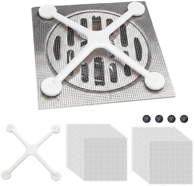 Main image of 100PCS Shower Drain Hair Catcher, 4 Inch Floor Drain Mesh Sticker, Disposable Drain Covers Filter with Matching Floor Drain Sticker Bracket for Hair Blocking (White)