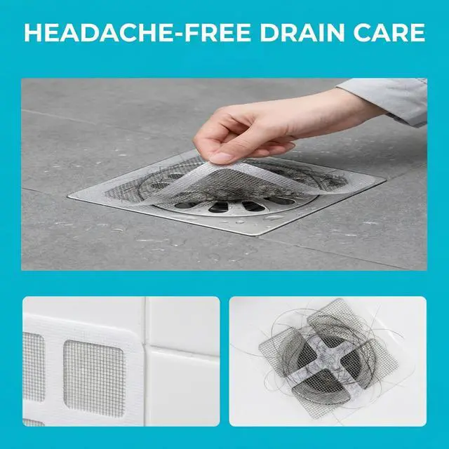 Alt view image 3 of 7 - Disposable Shower Drain Hair Catcher, 30 Pack Peel-Stick Mesh, 3.94 Inch