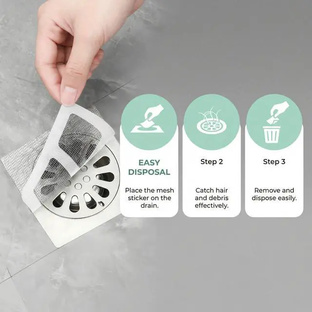 Alt view image 7 of 7 - Disposable Shower Drain Hair Catcher, 30 Pack Peel-Stick Mesh, 3.94 Inch