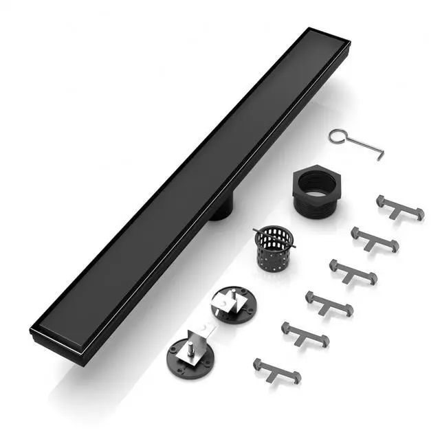 Main image of 24 Inch Linear Shower Drain, Reversible Tile Insert, Matte Black