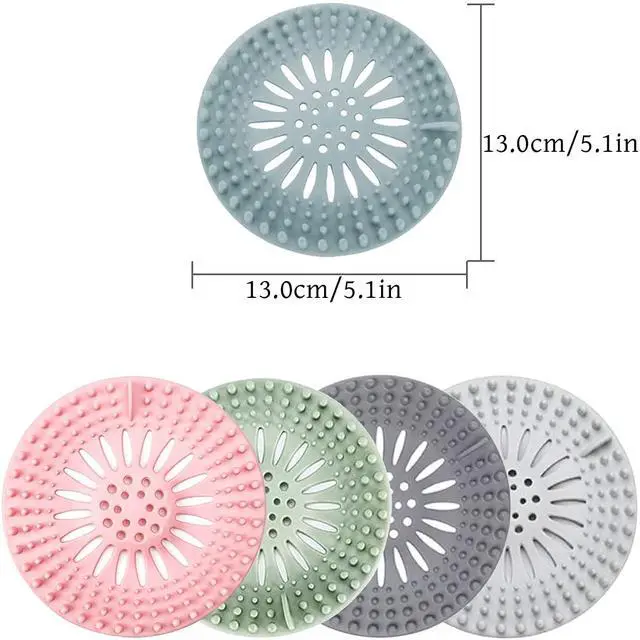 Alt view image 3 of 7 - Hair Catcher Rubber Stopper Shower Drain Covers for Bathroom, Bathtub, Handbasin, Tub, Kitchen, Sink, Strainer, Sewer, Plug, Filter, Trap, Home, Drain Protectors, Easy to Install and Clean 5 Pack