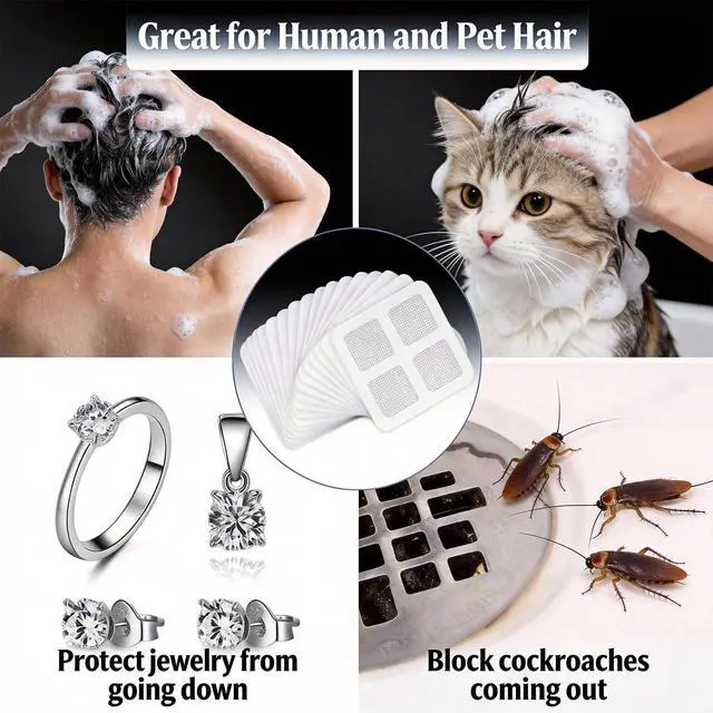 Alt view image 5 of 7 - 100 PCS 4"x4"Disposable Hair Drain Stickers, Anti-Blocking Filter Screen Self-Adhesive Mesh Drain Hair Drain Stickers with Scraper, Effective Hair Catcher for Shower, Bath, Kitchen Drain