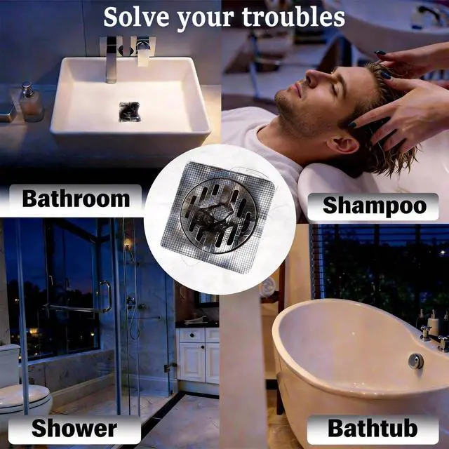 Alt view image 6 of 7 - 100 PCS 4"x4"Disposable Hair Drain Stickers, Anti-Blocking Filter Screen Self-Adhesive Mesh Drain Hair Drain Stickers with Scraper, Effective Hair Catcher for Shower, Bath, Kitchen Drain
