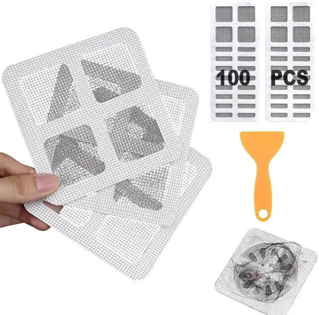Main image of 100 PCS 4"x4"Disposable Hair Drain Stickers, Anti-Blocking Filter Screen Self-Adhesive Mesh Drain Hair Drain Stickers with Scraper, Effective Hair Catcher for Shower, Bath, Kitchen Drain