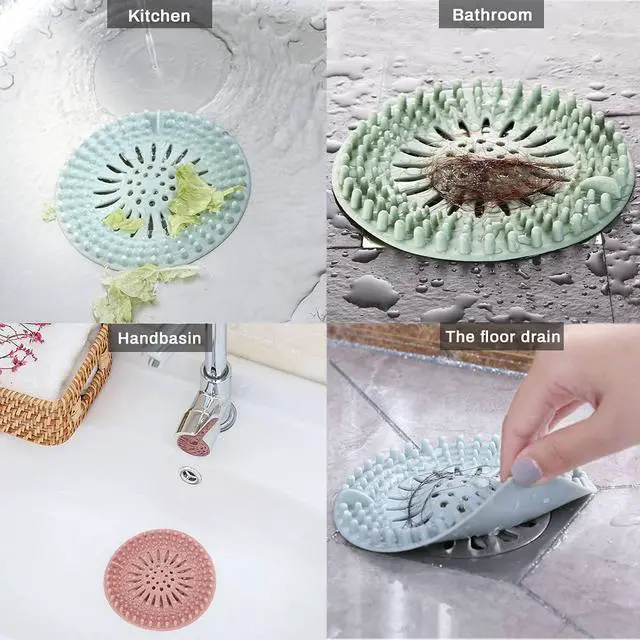 Alt view image 2 of 7 - Hair Catcher Rubber Stopper Shower Drain Covers for Bathroom, Bathtub, Handbasin, Tub, Kitchen, Sink, Strainer, Sewer, Plug, Filter, Trap, Home, Drain Protectors, Easy to Install and Clean 5 Pack