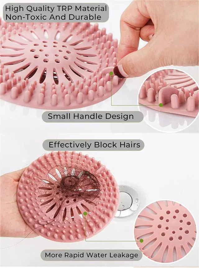 Alt view image 4 of 7 - Hair Catcher Rubber Stopper Shower Drain Covers for Bathroom, Bathtub, Handbasin, Tub, Kitchen, Sink, Strainer, Sewer, Plug, Filter, Trap, Home, Drain Protectors, Easy to Install and Clean 5 Pack
