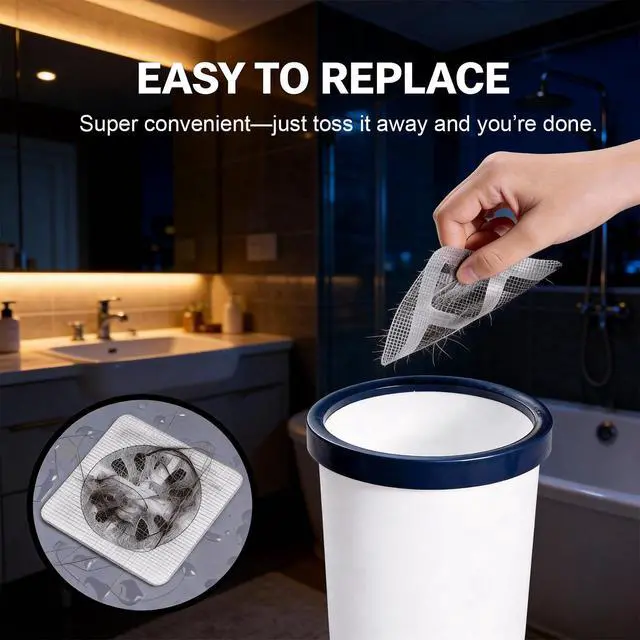 Alt view image 7 of 7 - 100 PCS 4"x4"Disposable Hair Drain Stickers, Anti-Blocking Filter Screen Self-Adhesive Mesh Drain Hair Drain Stickers with Scraper, Effective Hair Catcher for Shower, Bath, Kitchen Drain