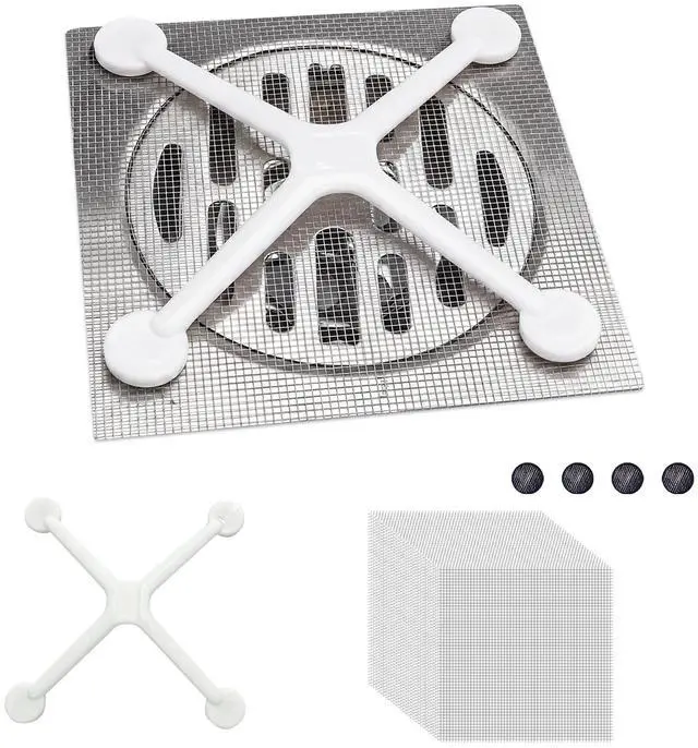Main image of 50PCS Shower Drain Hair Catcher, 4 Inch Floor Drain Mesh Sticker, Disposable Drain Covers Filter with Matching Floor Drain Sticker Bracket for Hair Blocking (White)