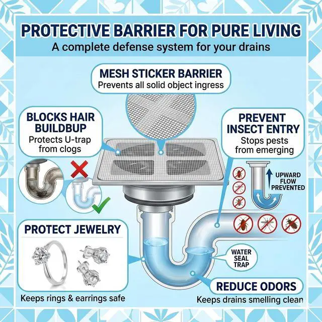 Alt view image 5 of 7 - 100 Pack Disposable Shower Drain Hair Catcher Mesh Stickers, Fine Mesh Drain Strainers, Hair Trap for Bathroom, Bathtub, Kitchen Sink, Washbasin & Appliance Drains