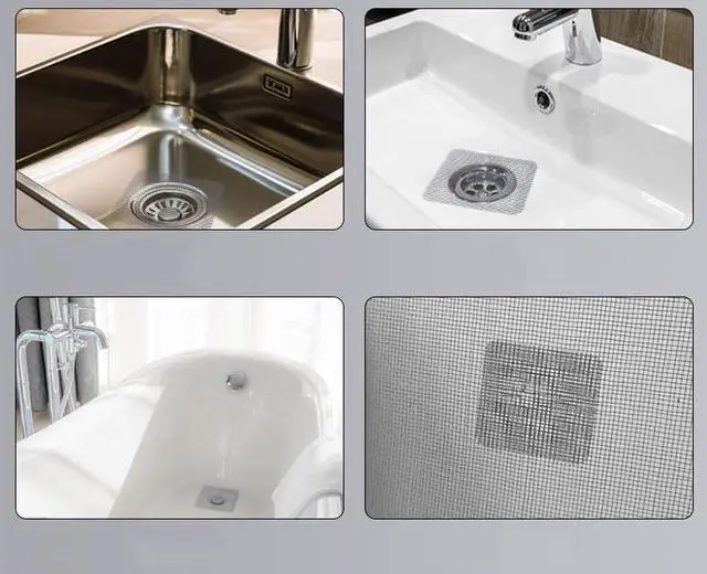 Alt view image 5 of 7 - Shower Drain Cover Hair Catcher - 50 Pcs Disposable Hair Drain Stickers Shower Drain Mesh Stickers, Bathroom, Laundry, Bathtub, Kitchen, Sink, for Human and pet Hair (50)