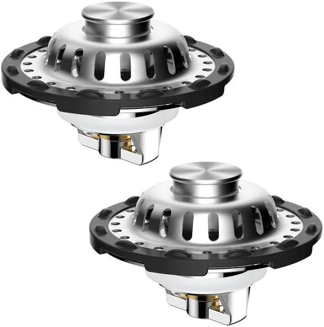 Main image of Universal Bathtub Drain Stopper, 2PCS Metal Shower Hair Catcher, Chrome